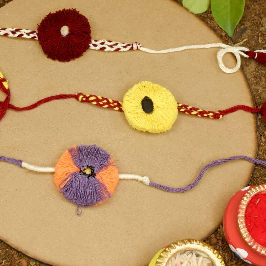 Seedrakhi Eco-Friendly Black And Yellow Rakhi Set Of 3 Cotton Embroidery Thread Raksha Bandhan Box For Brother,Type Of Seeds Cotton,Guar,Cucumber,Pea With Chulai Border
