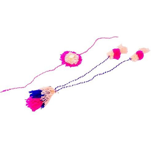 Mihu Creation Pack Of 1 Handmade Eco Friendly Organic Bhai Bhabhi Rakhi/Colorful Pom Pom Couple Rakhi With Seed For Brother Bhai With Roli (Assorted Color) (Lumba)