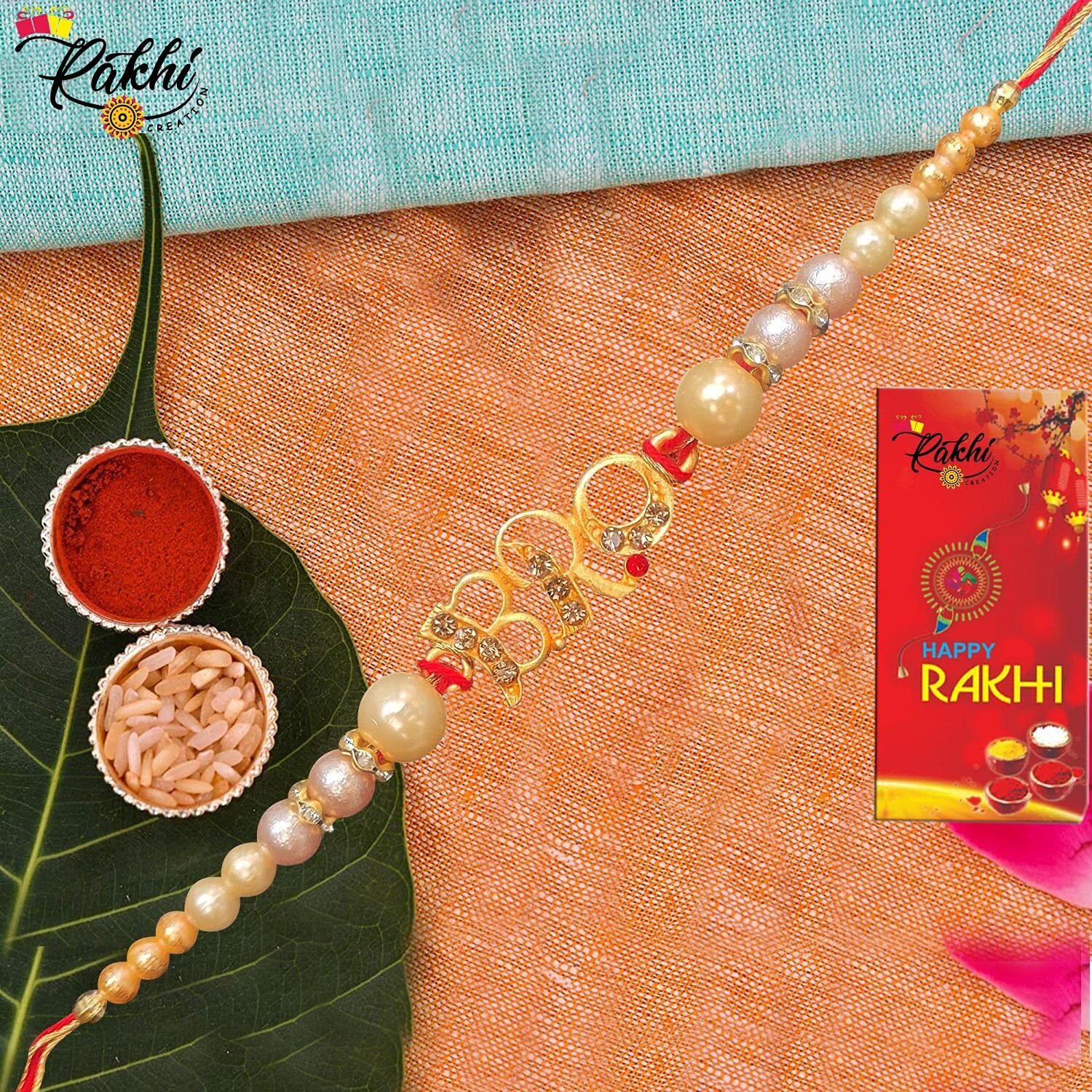 Case Creation Veera American Diamond Studded Traditional Set Of 5 Rakhi For Brother Diamond Studded Veera Rakhi For Brother With Roli Chawal Chandan For Bhaiya - Pack Of 5