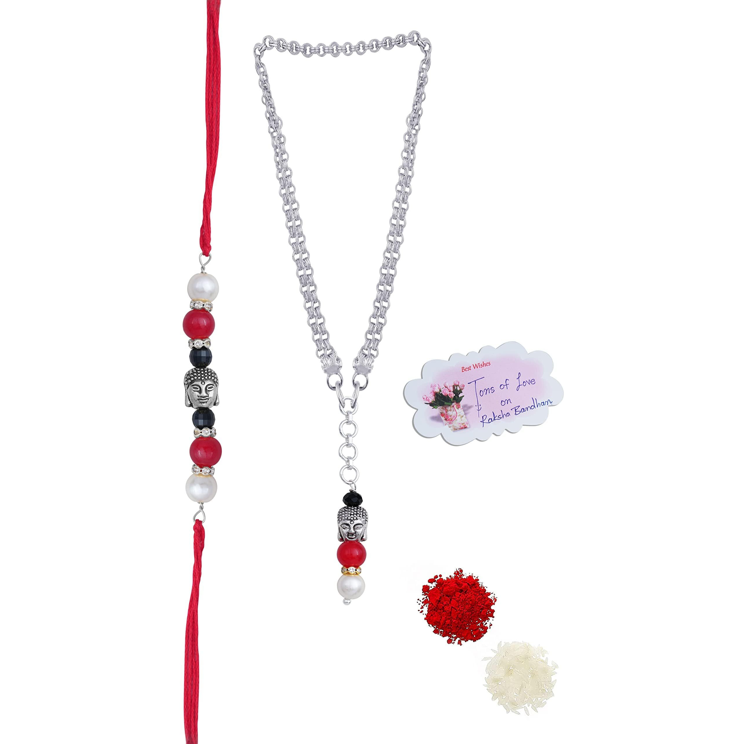 Jfl Unisex Adult - Jewellery For Less Handmade Buddha Bead Rakhi, Combo Pearl Design Collection Couple Pair Rakhi Set, Bhaiya Bhabhi For Raksha Bandhan.