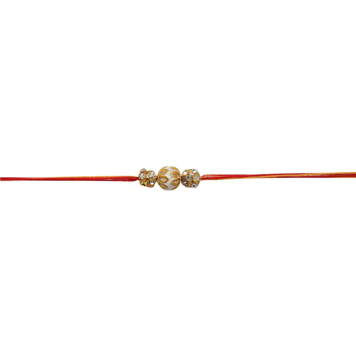 Accessher Mens Gold Plated Designer Enamel/Meenakari Ivory Pearl Rakhi For Beloved Brother Pack Of 1 With Roli Kumkum Packets And Happy Rakshabandhan Card