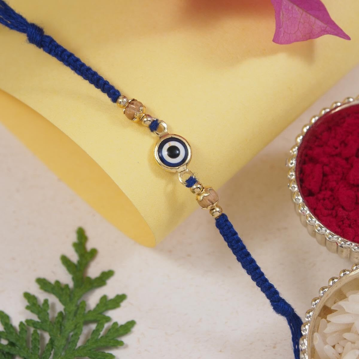 I Jewels Enamel Evil Eye Combo Rakhi With Roli Chawal & Rakshabandhan Card For Bro/Brother/Bhai (Set Of 3)