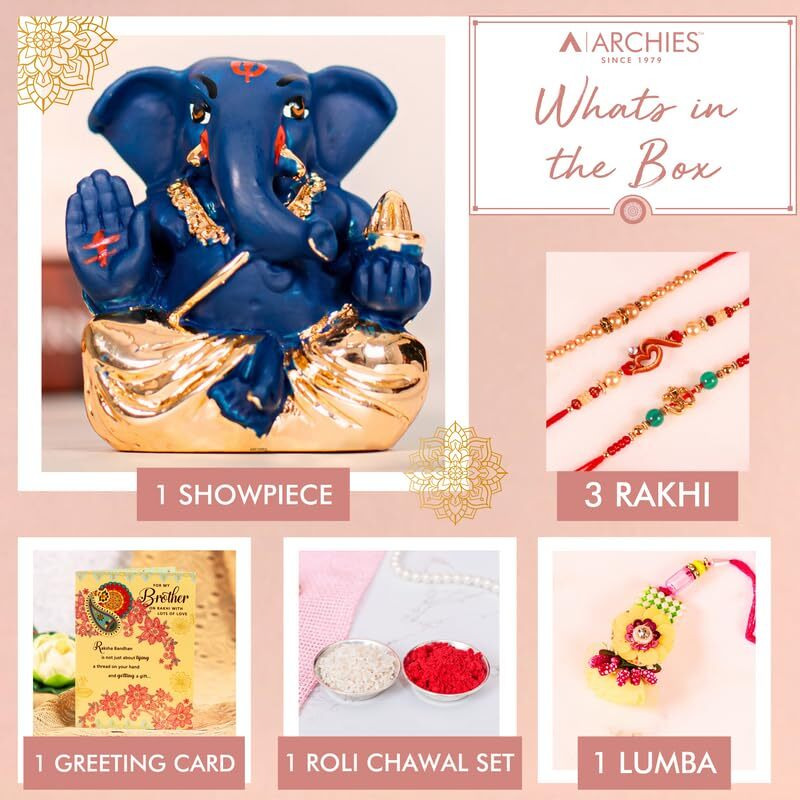Archies Rakhi Collection For Rakshabandhan | Rakhi For Brother | Rakhi For Bhaiya And Bhabhi | Rakhi Combo Gift Hamper (Acceptance-Ganesha+Rakhi Combo)