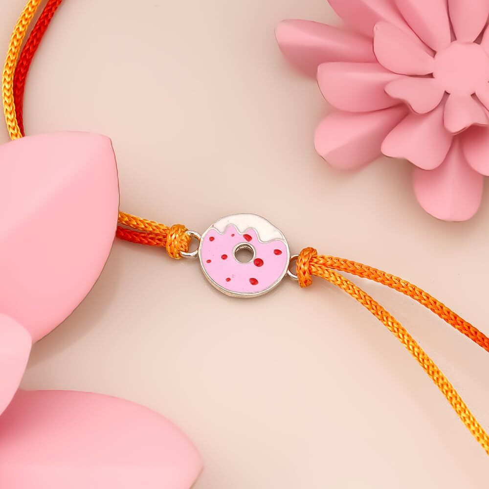 Giva 925 Silver Donut Rakhi In Silver For Kids | Gifts For Kids | Quirky Rakshabandhan Rakhi For Brother | Silver Rakhi For Boys & Men With Certificate Of Authenticity And 925 Stamp