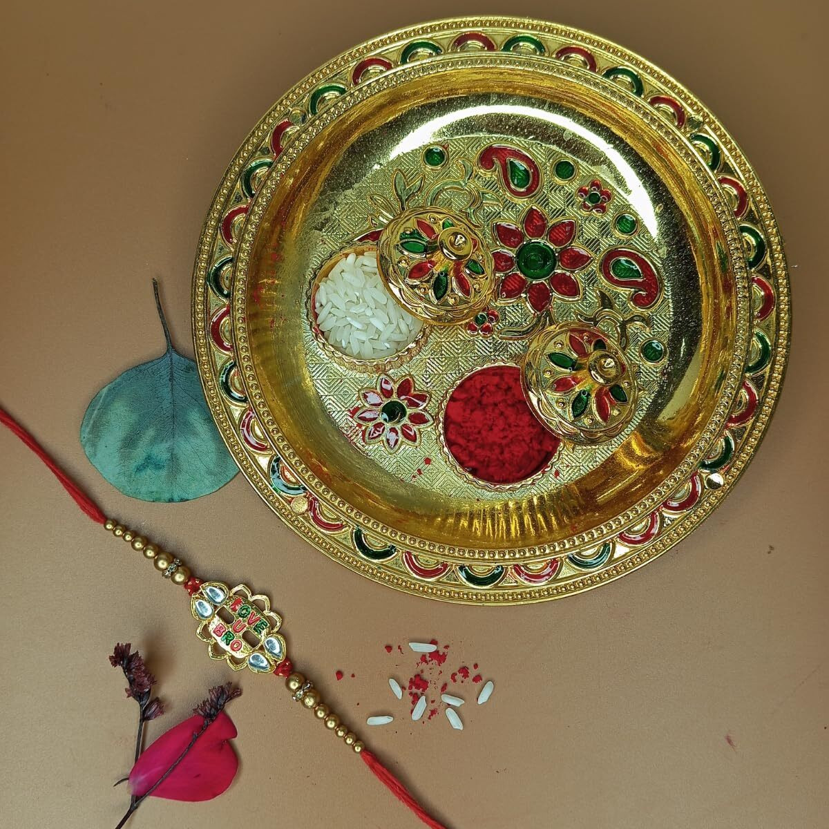 Jwella Love U Bro Rakhi With Funny Raksha Bandhan Card,Kumkum & Decorative Pooja Thali (14Cm)| Quirky Gift Combo For Brother | Rakhi Set For Pyare Bhai