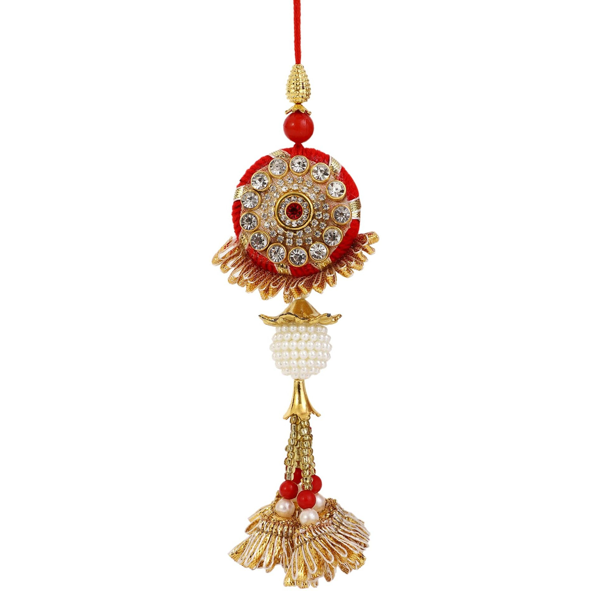 Vending India Gotta Patti Bhaiya Bhabhi Pair Rakhi In A Gift Box With Roli - Combo With Roli, Chandan In A Rakshabandhan Card (Red)