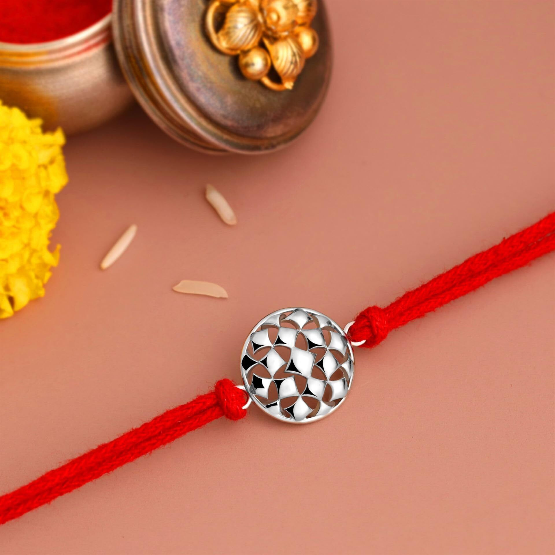 Kuberbox Men's Silver Rakhi, Sayukta Mesh, Bracelet For Raksha Bandhan For Brother