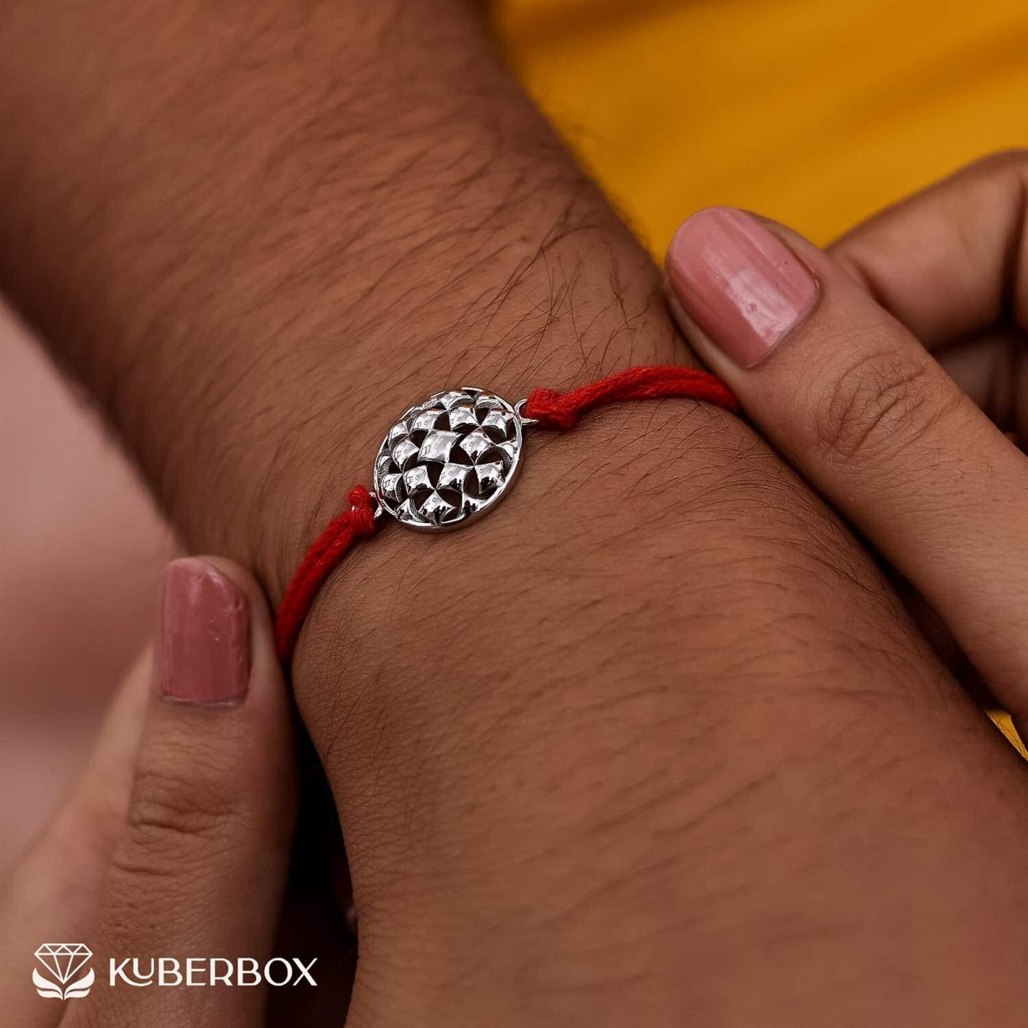 Kuberbox Men's Silver Rakhi, Sayukta Mesh, Bracelet For Raksha Bandhan For Brother