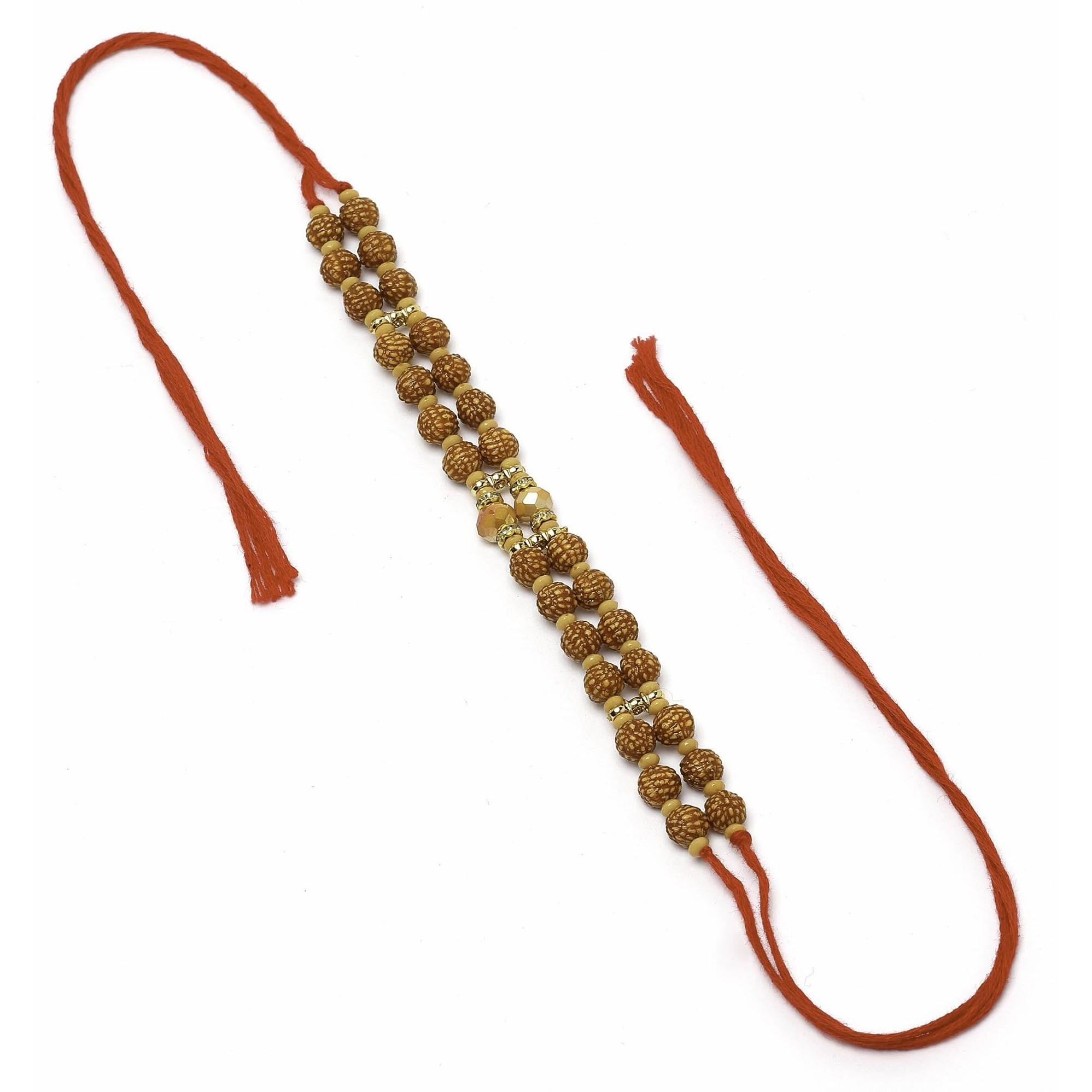 Zeneme Rakhi For Bhaiya Rudraksh Stringed In Red Thread Rakhi For Bhai With Roli Chawal And Raksha Bandhan Greeting Card For Bhai/Bhaiya