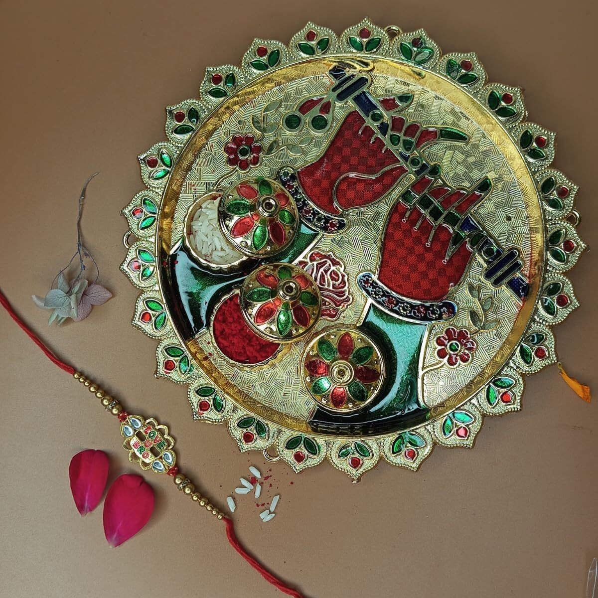 Jwella Love U Bro Rakhi With Funny Raksha Bandhan Card,Kumkum & Decorative Pooja Thali (18Cm)| Quirky Gift Combo For Brother | Rakhi Set For Pyare Bhai