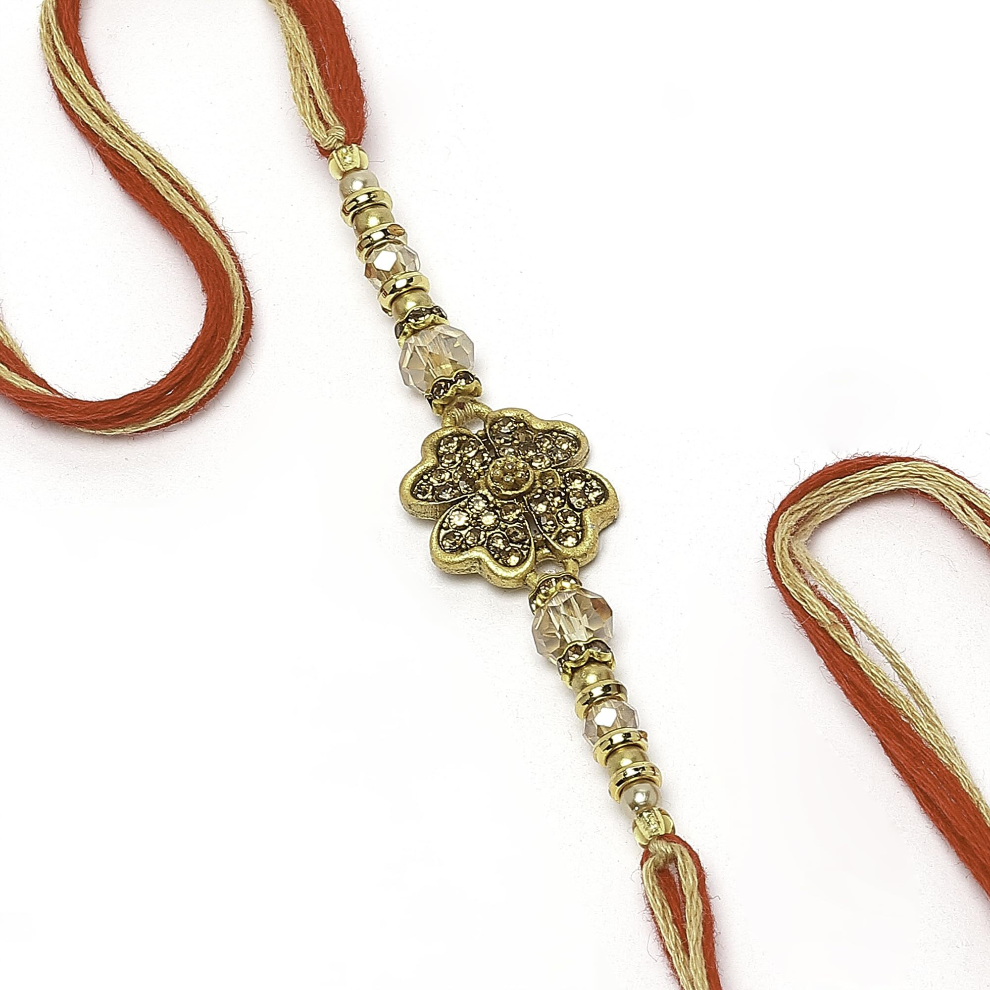 Zeneme Rakhi For Bhaiya/Bhai Gold-Plated Kundan Studded Rakhi With Roli Chawal And Raksha Bandhan Greeting Card For Bhai