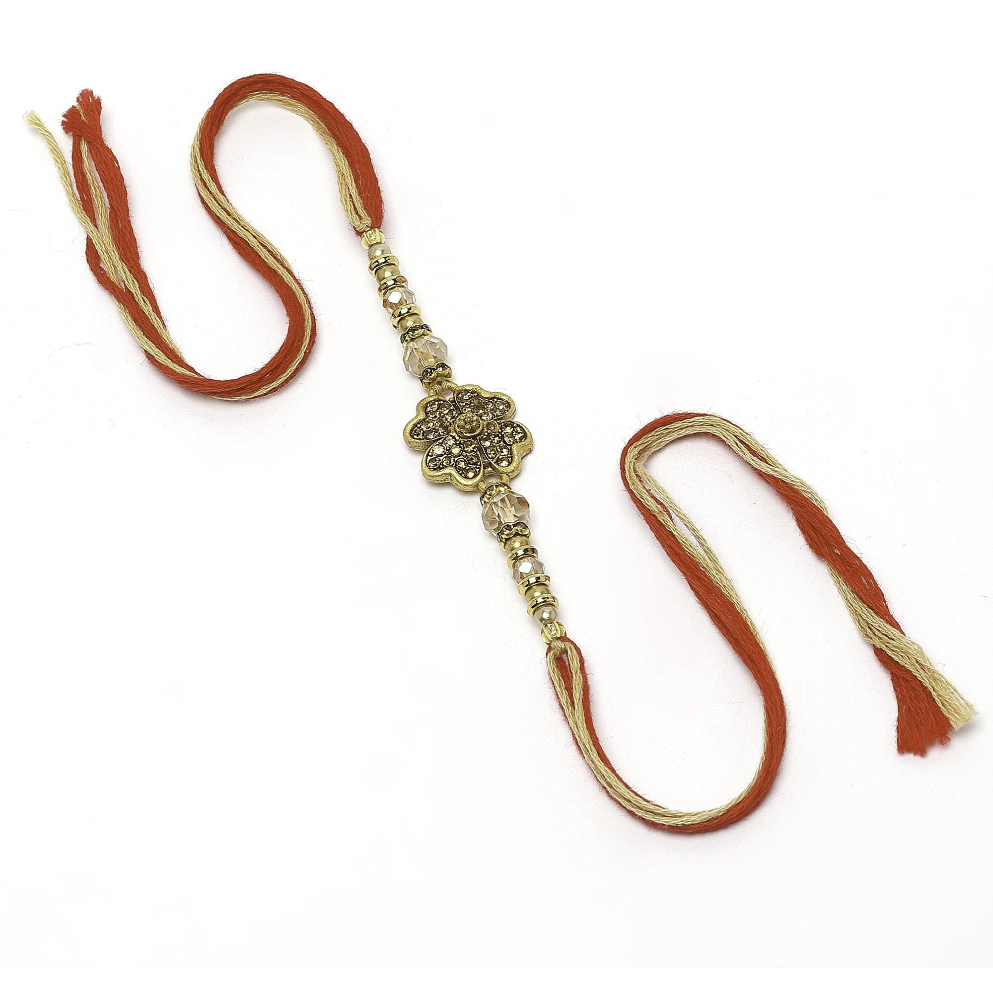 Zeneme Rakhi For Bhaiya/Bhai Gold-Plated Kundan Studded Rakhi With Roli Chawal And Raksha Bandhan Greeting Card For Bhai