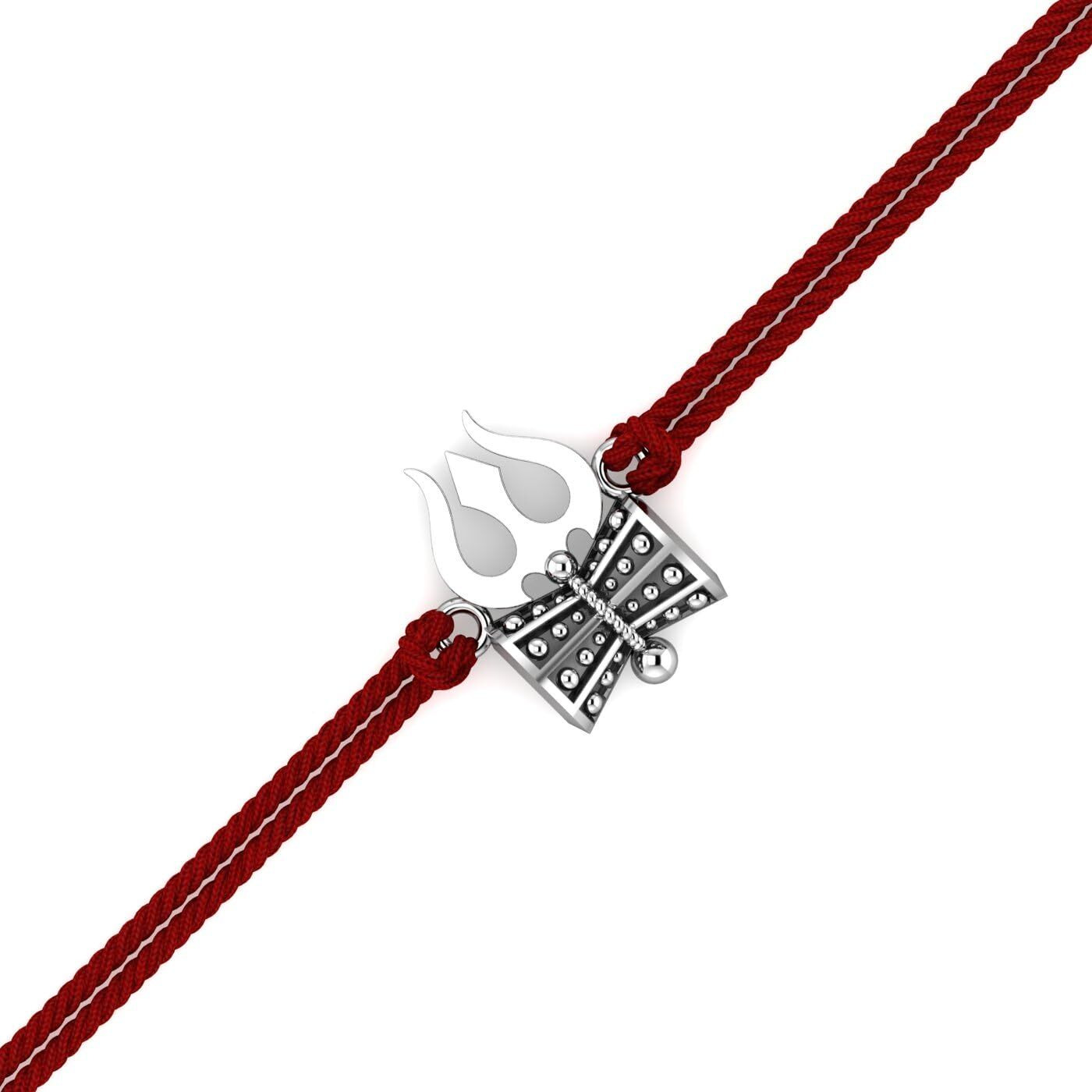 Kuberbox 925 Sterling Silver Trishul-Damru Silver Rakhi For Brother