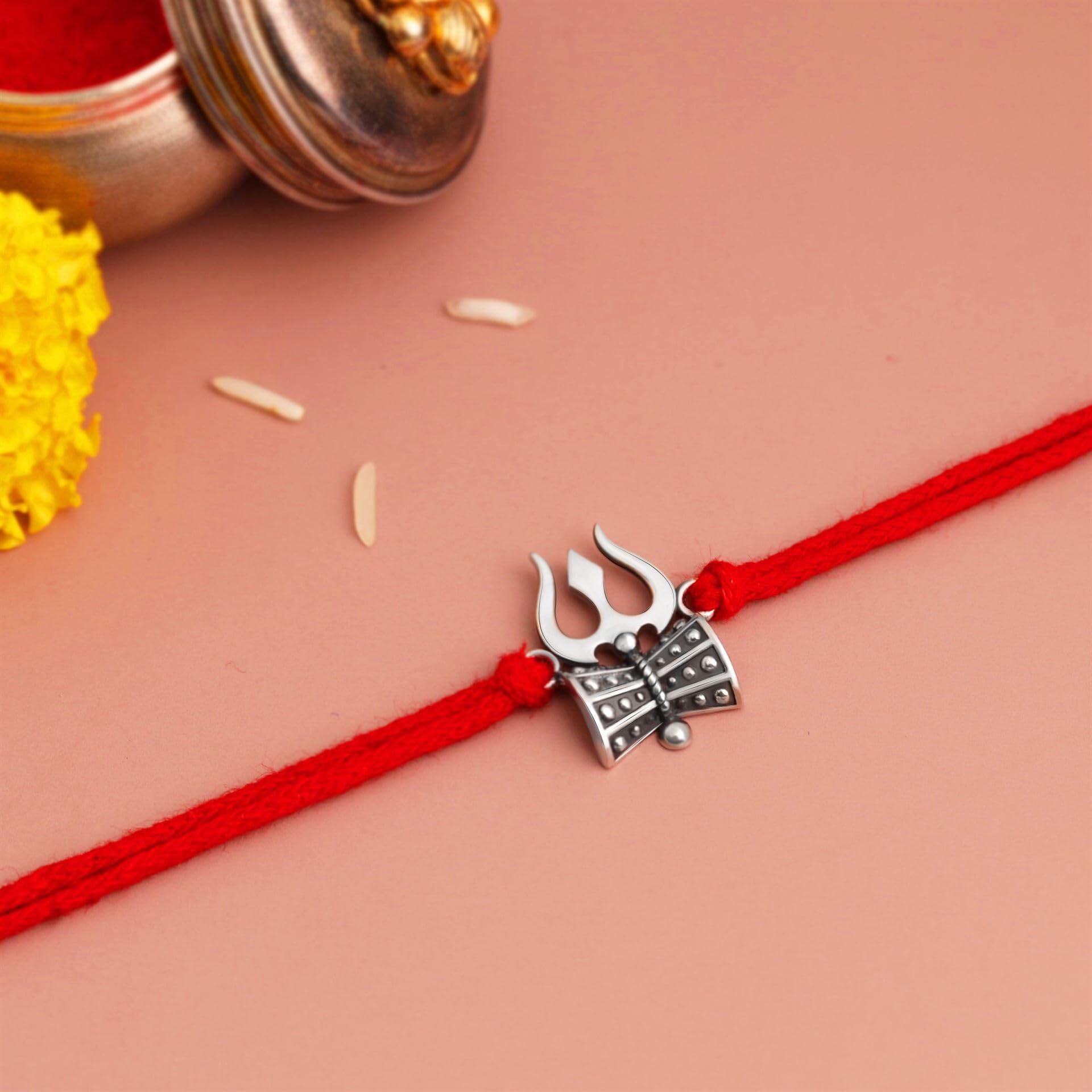 Kuberbox 925 Sterling Silver Trishul-Damru Silver Rakhi For Brother