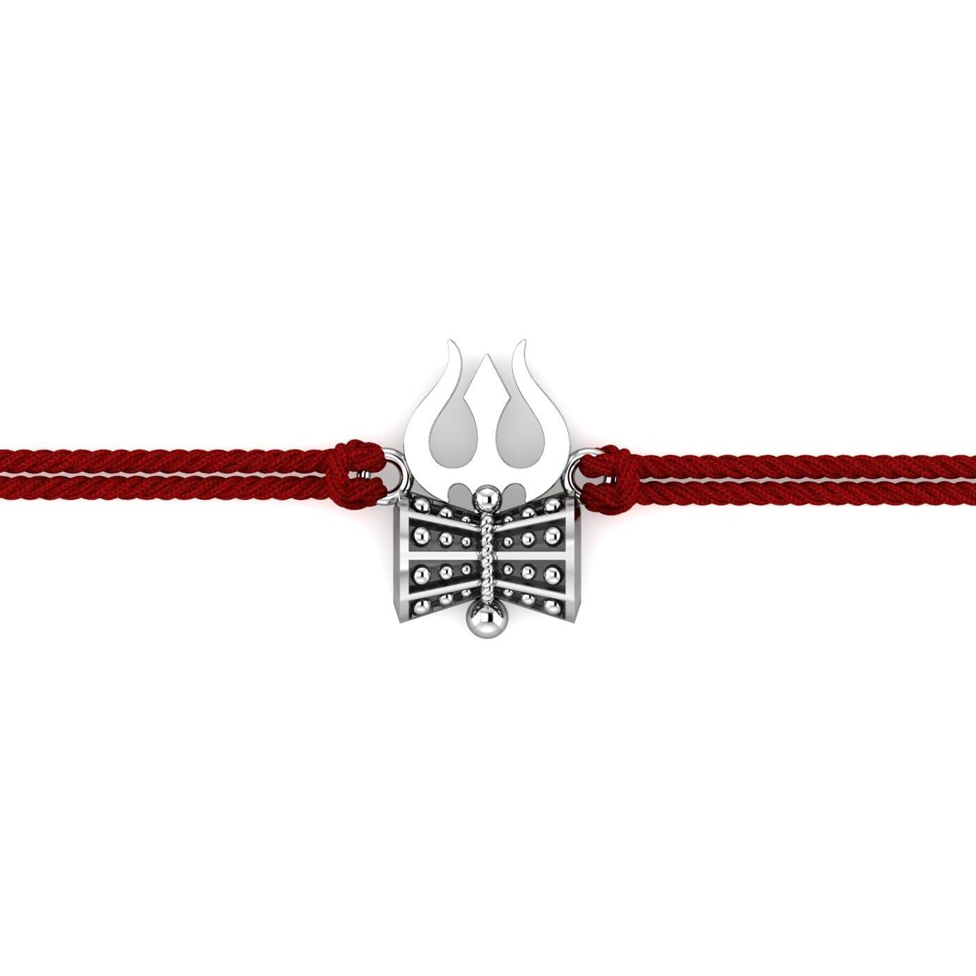 Kuberbox 925 Sterling Silver Trishul-Damru Silver Rakhi For Brother
