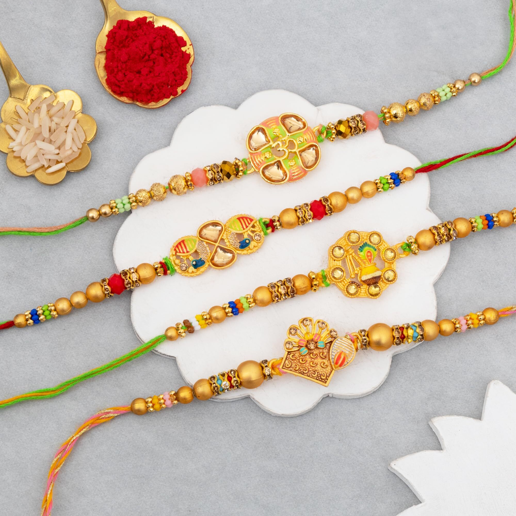 To The Nines Rakhi For Brother With Tilak Material & Greeting Card For Men - Pack Of 4 Rakhi