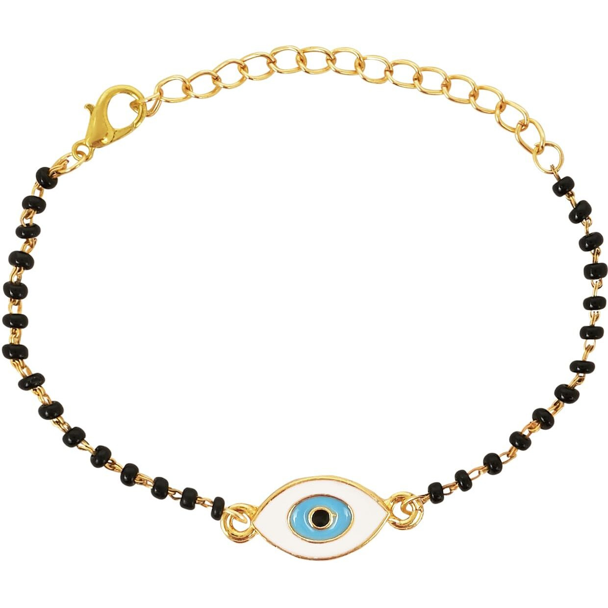 I Jewels Enamel Evil Eye Bhaiya Bhabhi Mangalsutra Bracelet Rakhi Set With Roli Chawal & Rakshabandhan Card For Brother/Bro/Men (R130-Co)