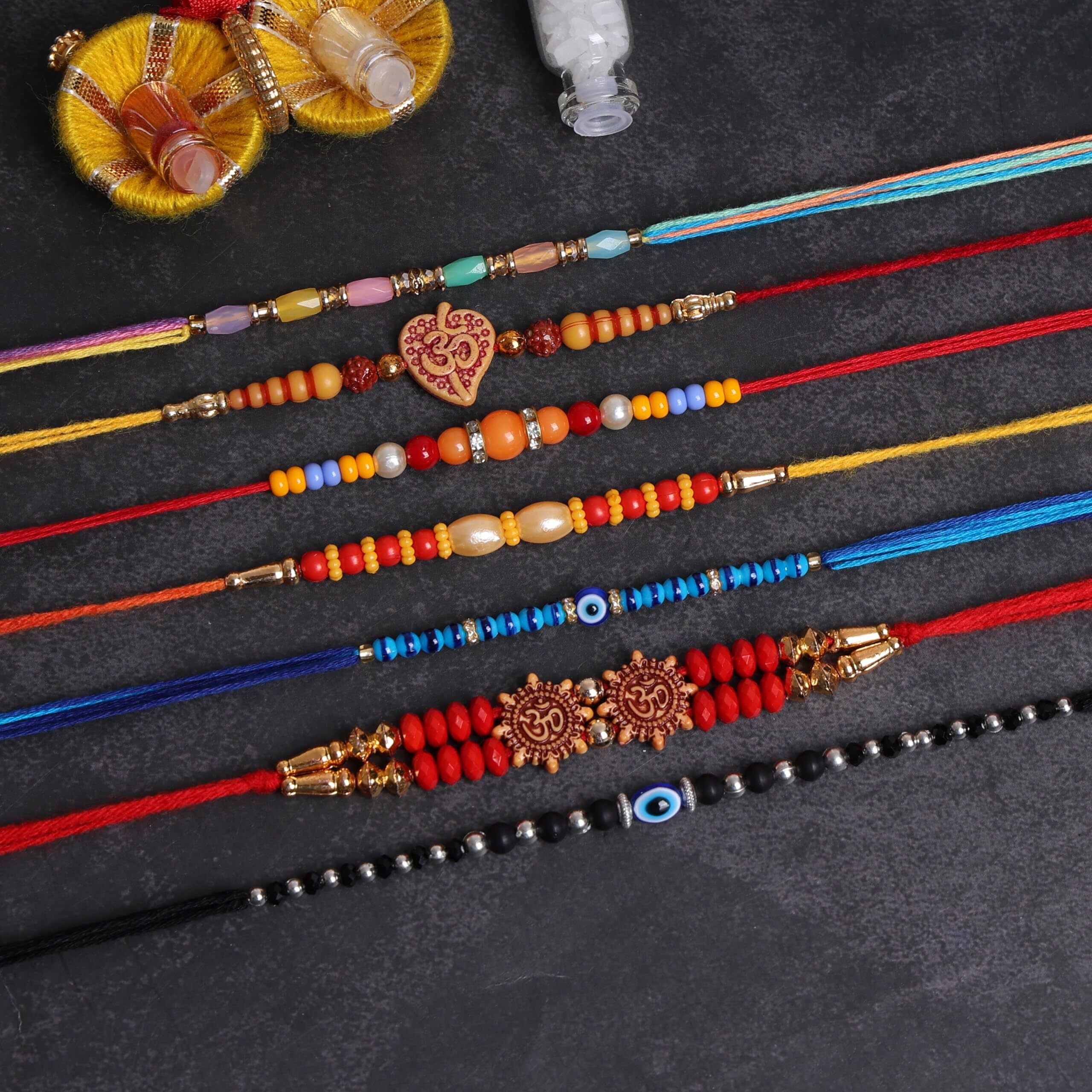Fashion Frill Mens Rakhi For Brother Designer Rakhi Combo For Bhai Multi Design Rakhi For Bhaiya Pack Of 7