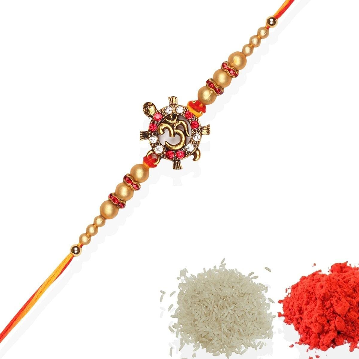 Accessher Elegant Deity Inspired Religious Om Design Rakhi For Brother Pack Of 1 With Roli Kumkum Packets & Happy Rakshabandhan Card