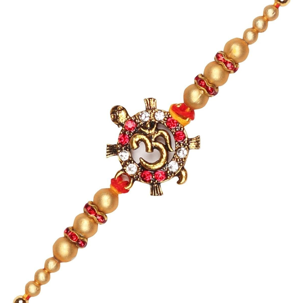 Accessher Elegant Deity Inspired Religious Om Design Rakhi For Brother Pack Of 1 With Roli Kumkum Packets & Happy Rakshabandhan Card