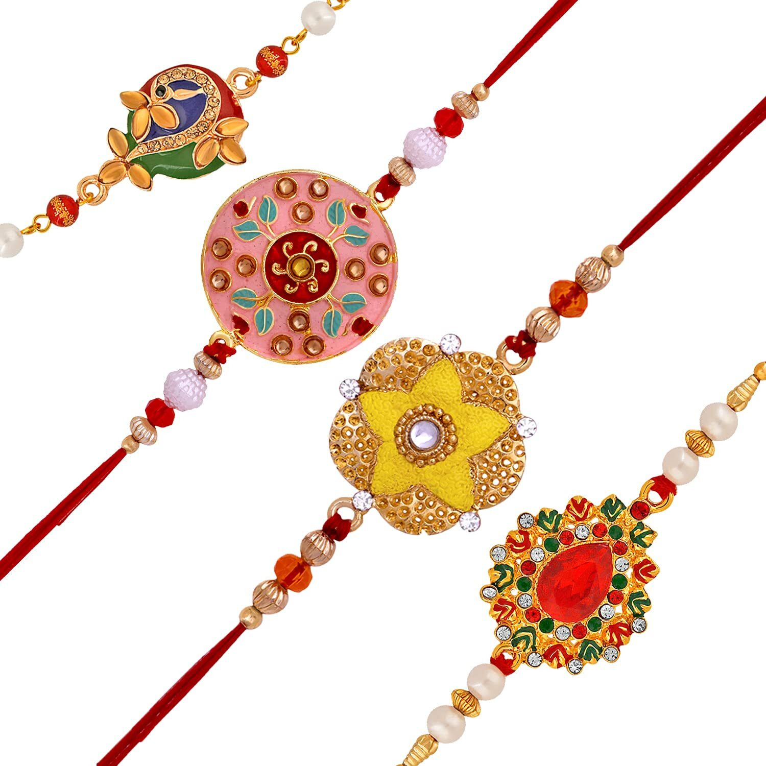 Mahi Combo Of Exclusive Designer Meenakari Work Rakhi's With White Crystal And Artificial Pearl For Bhaiya (Rco1105230M)