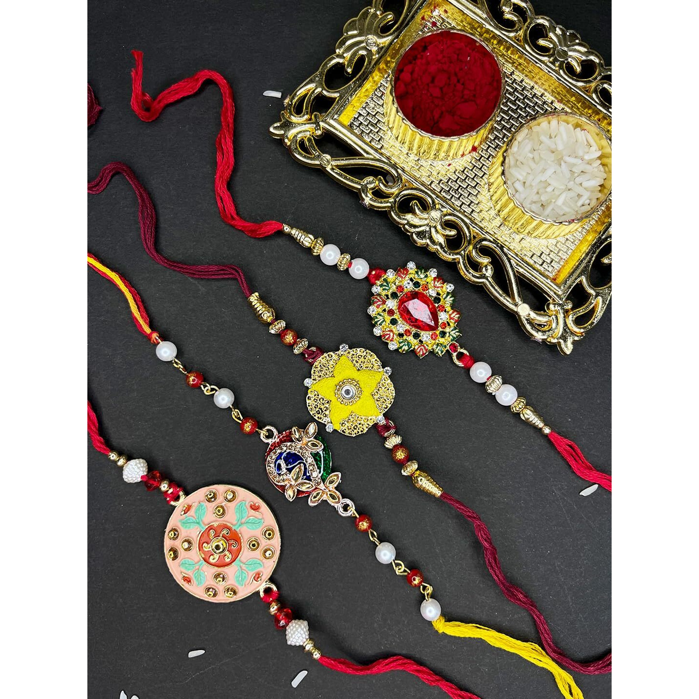 Mahi Combo Of Exclusive Designer Meenakari Work Rakhi's With White Crystal And Artificial Pearl For Bhaiya (Rco1105230M)