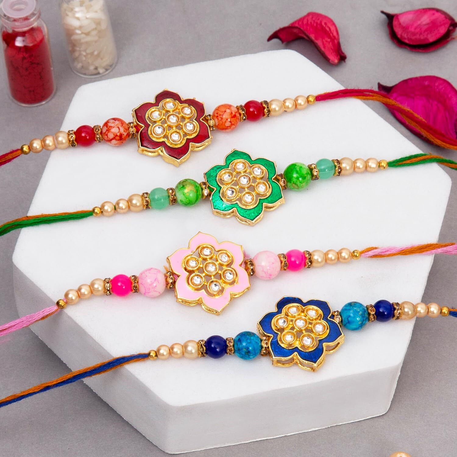 To The Nines Rakhi For Brother With Greeting Card And Tilak Material - Pack Of 4 Rakhi