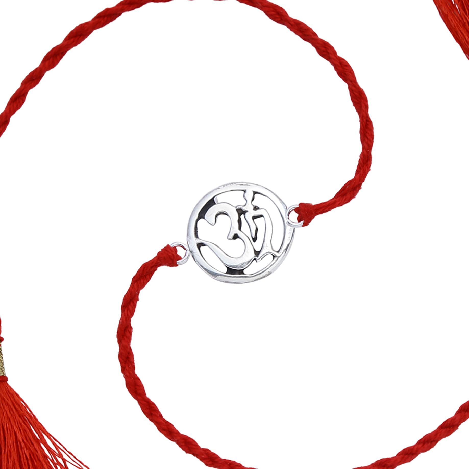 Ananth Jewels Men's Cotton 92.5 Bis Hallmarked Silver Rakhi Bracelet For Brother (Red)