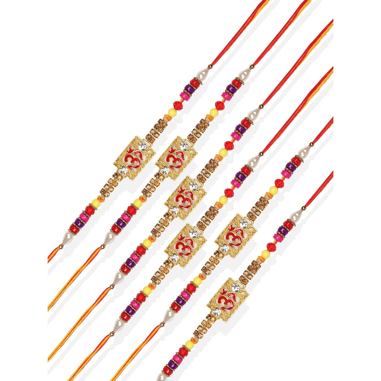 Accessher Mens Traditional Gold Plated Stylish Om Design Religious Rakhi For Brother Pack Of 6 With Roli Kumkum Packets And Happy Rakshabandhan Card || Fancy Rakhi