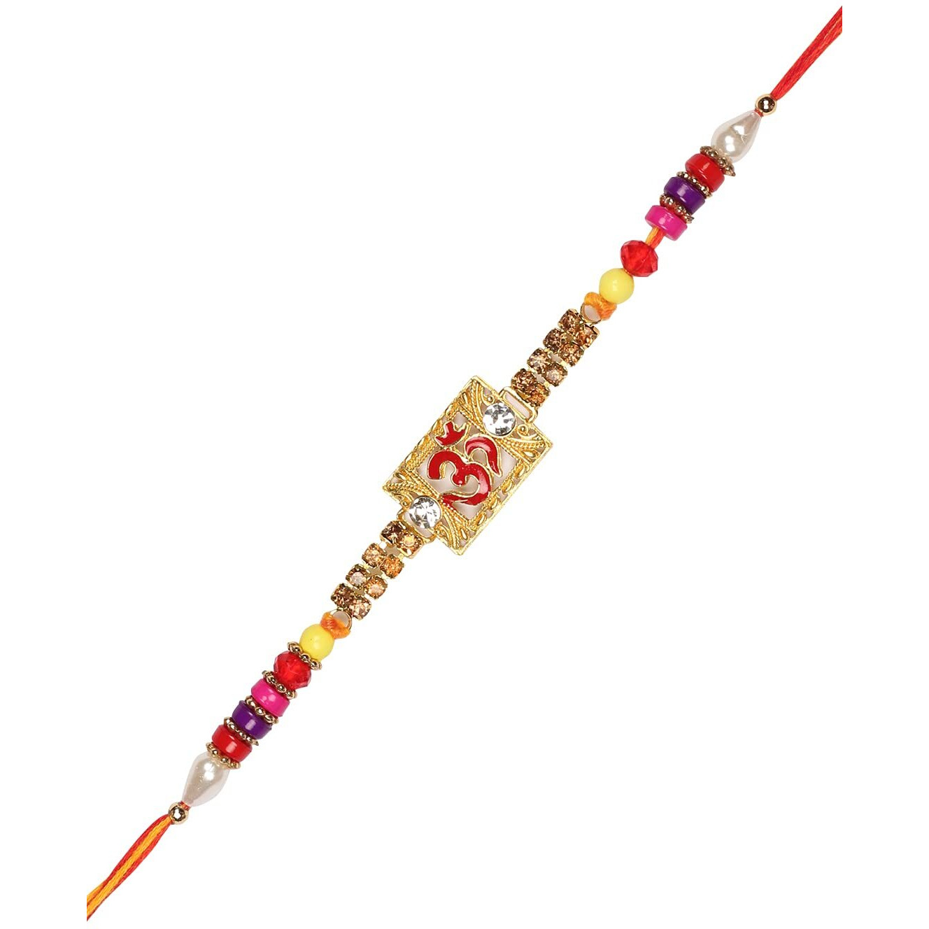 Accessher Mens Traditional Gold Plated Stylish Om Design Religious Rakhi For Brother Pack Of 6 With Roli Kumkum Packets And Happy Rakshabandhan Card || Fancy Rakhi