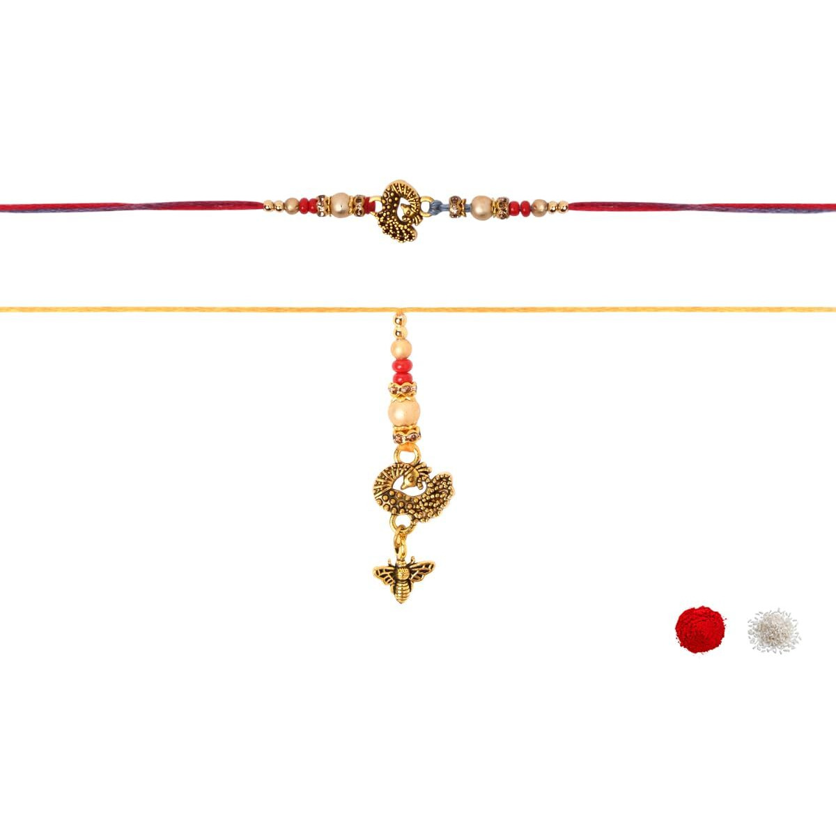 I Jewels Peacock Designer Bhaiya Bhabhi Bracelet & Rakhi Combo Set With Roli Chawal & Rakshabandhan Card (R350-Co)
