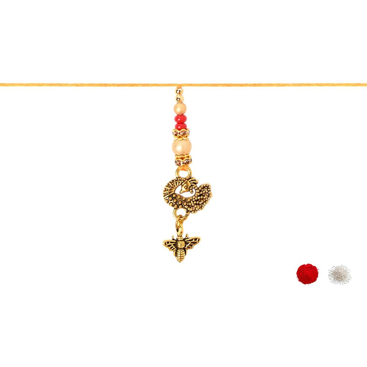 I Jewels Peacock Designer Bhaiya Bhabhi Bracelet & Rakhi Combo Set With Roli Chawal & Rakshabandhan Card (R350-Co)
