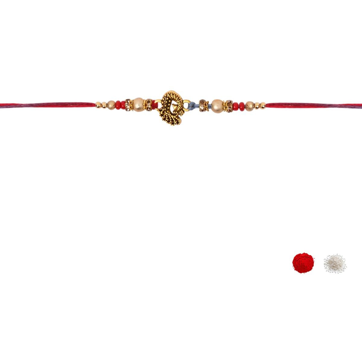 I Jewels Peacock Designer Bhaiya Bhabhi Bracelet & Rakhi Combo Set With Roli Chawal & Rakshabandhan Card (R350-Co)