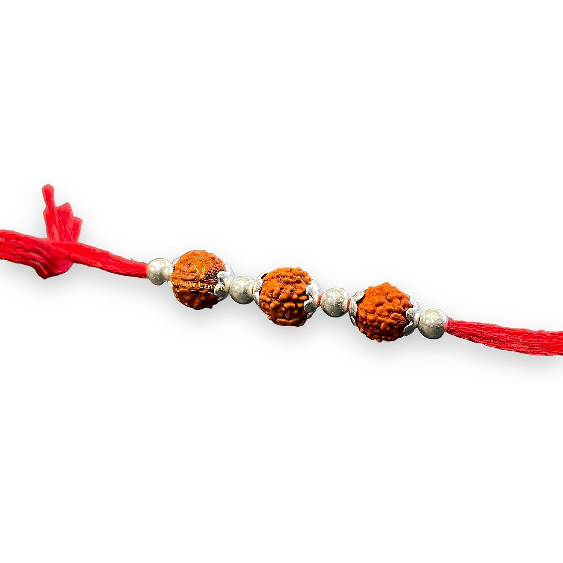 Sj Shubham Jewellers 925 Sterling Silver Rakhi For Brother Rudraksha Rakhi Bracelet Raksha Bandhan Pure Cotton For Men, Boys, Kids Rakhi With Roli Chawal (Rudraksha Three)