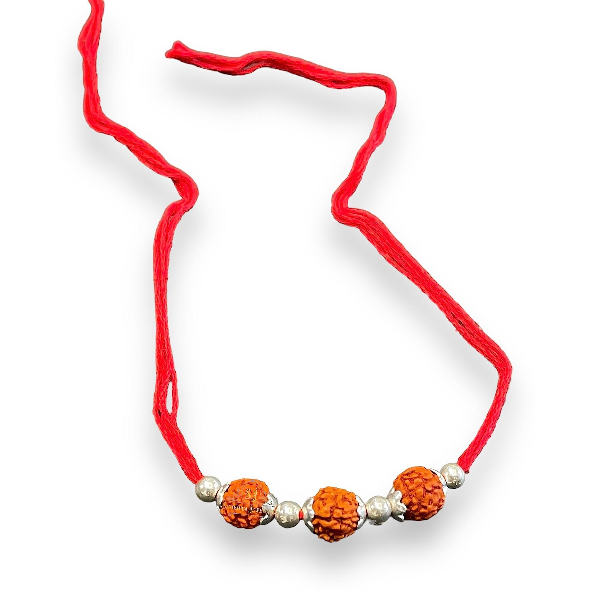 Sj Shubham Jewellers 925 Sterling Silver Rakhi For Brother Rudraksha Rakhi Bracelet Raksha Bandhan Pure Cotton For Men, Boys, Kids Rakhi With Roli Chawal (Rudraksha Three)