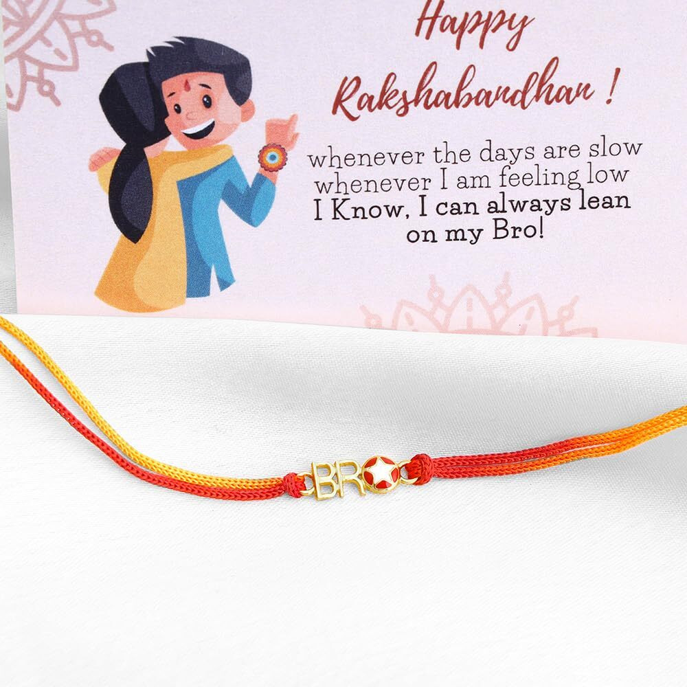 Giva 925 Silver Bro Words With Star Golden Rakhi | Gifts For Men And Boys | Quirky Rakshabandhan Rakhi For Brother | Silver Rakhi For Boys & Men With Certificate Of Authenticity And 925 Stamp