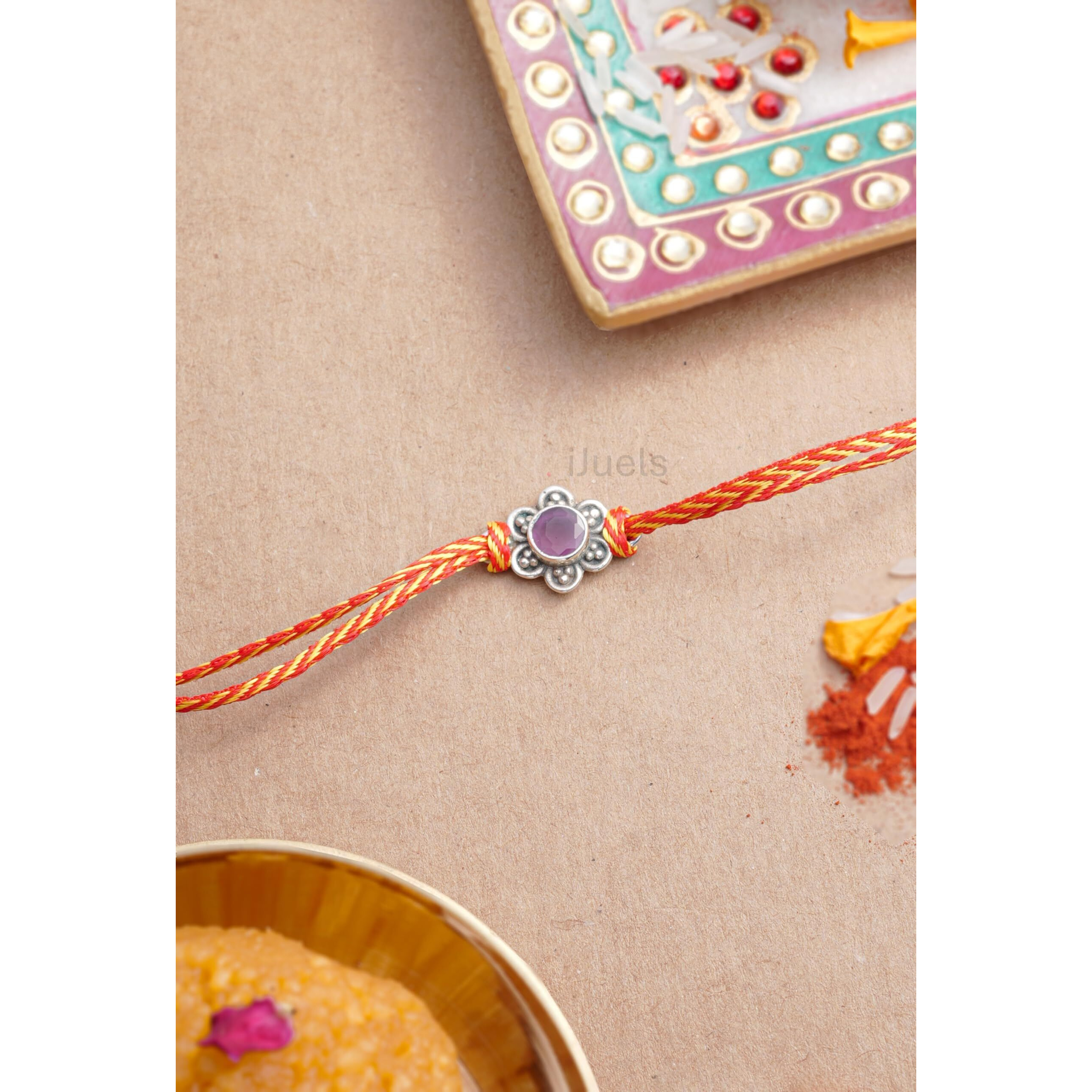 I Juels  Live The Emotions 925 Pure Silver Floral Rakhi For Brother I Rakhi For Bhai With Roli Chawal And Certificate (Gifts For Boys And Men).