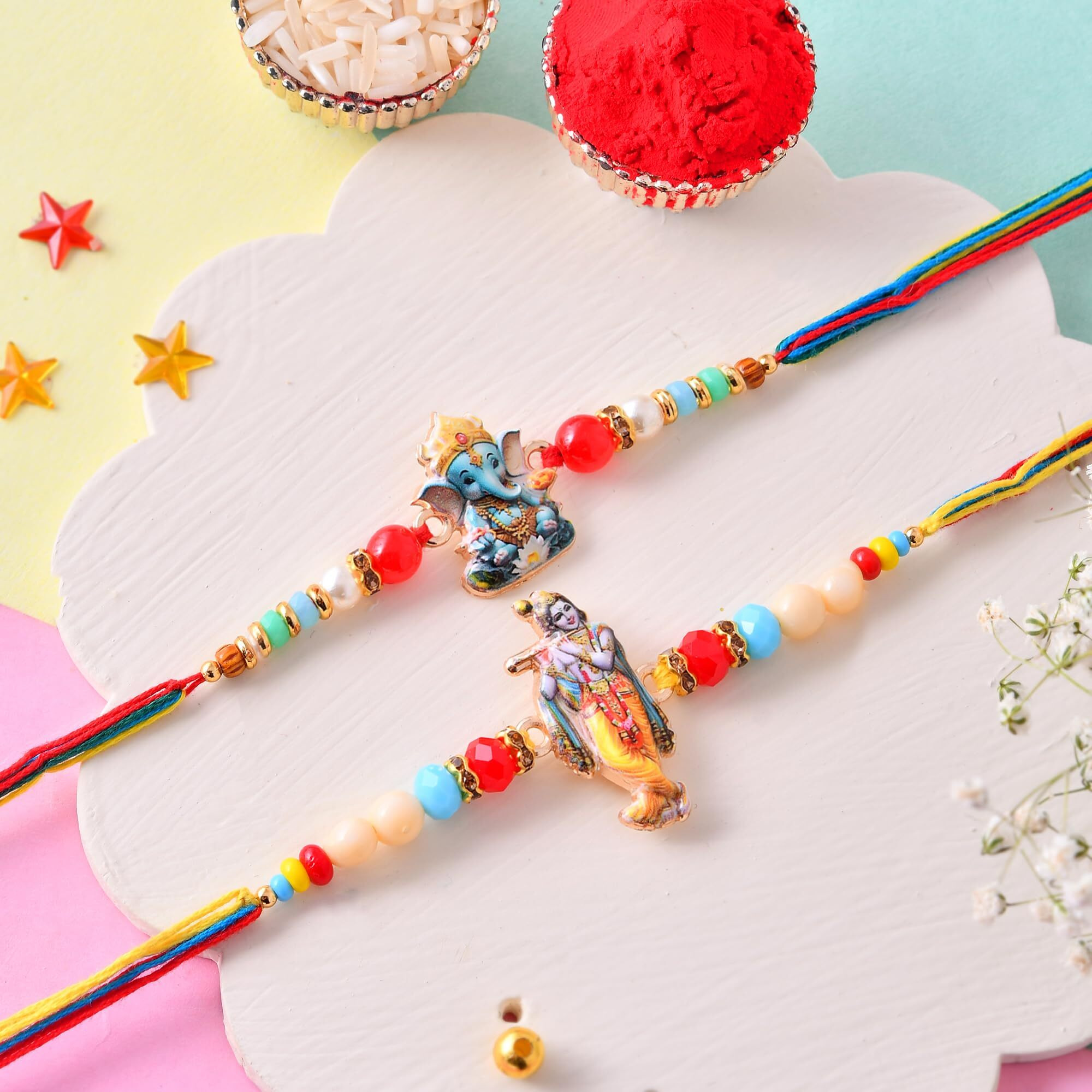 Craftvatika Rakhi For Brother, Rakhi Set Of 2, Ganesha Krishna Rakhi For Brother Bhaiya Boy Men, Raksha Bandhan Rakhis Combo Of 2, Rakhis For Rakshabandhan For Bhaiya Bhai