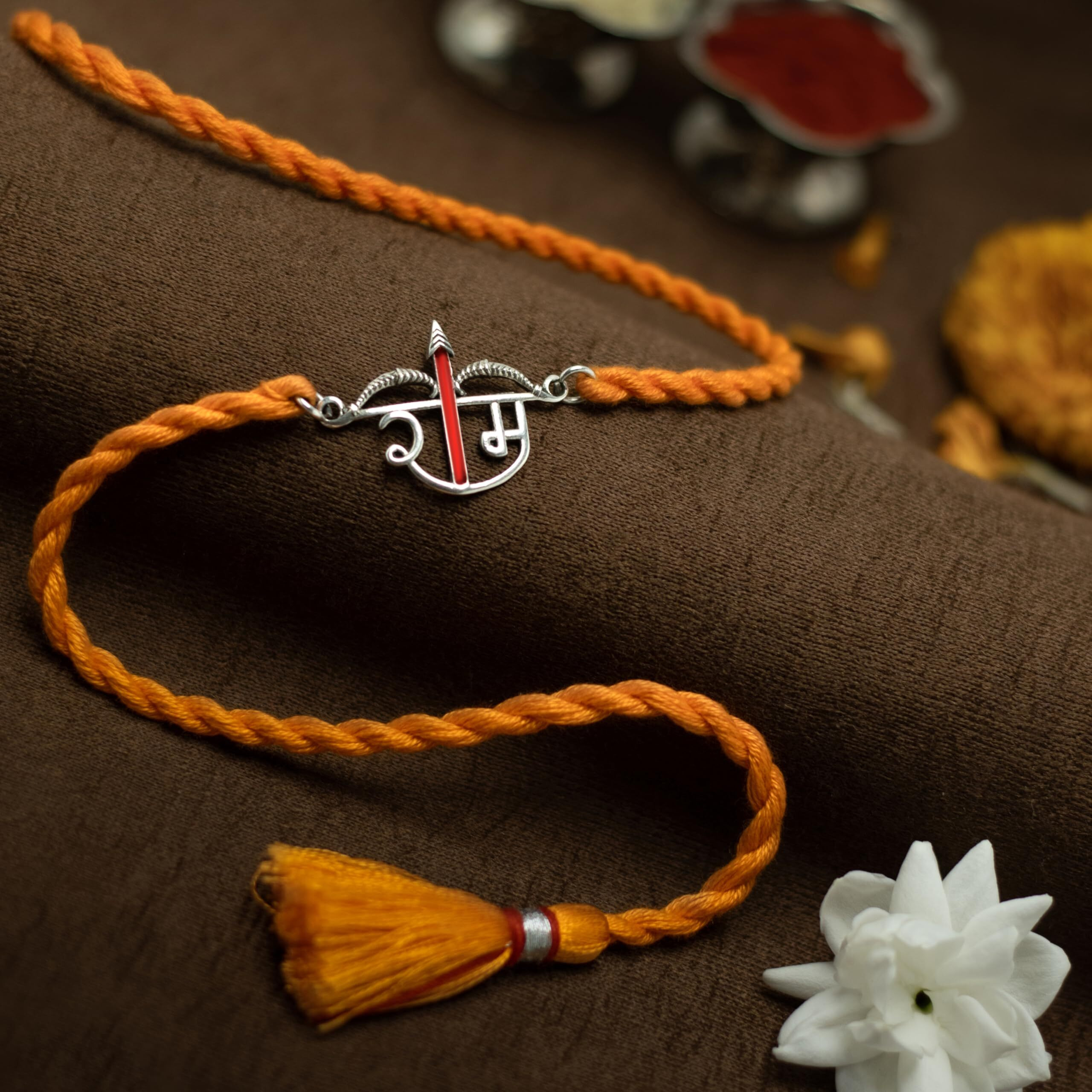 Meenakari Heritage Jewellery Pure 925 Sterling Silver Shri Ram Dhanush (Bow) Rakhi Set With Roli Chawal And Rakshabandhan Greeting Card For Brother/Boys/Men/Unisex