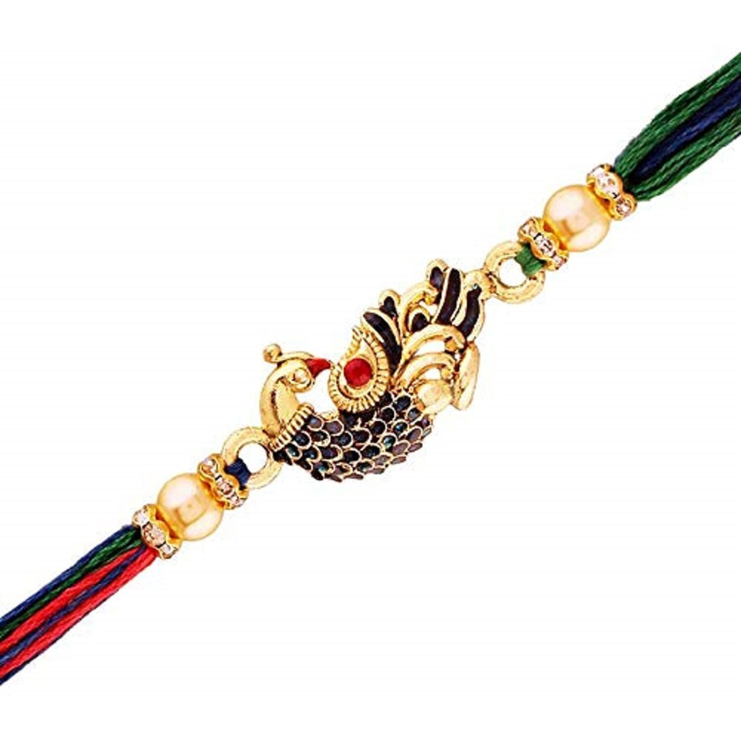 I Jewels Gold Plated Multi-Colour Peacock Rakhi For Men/Brother (R702-3) (Pack Of 3)
