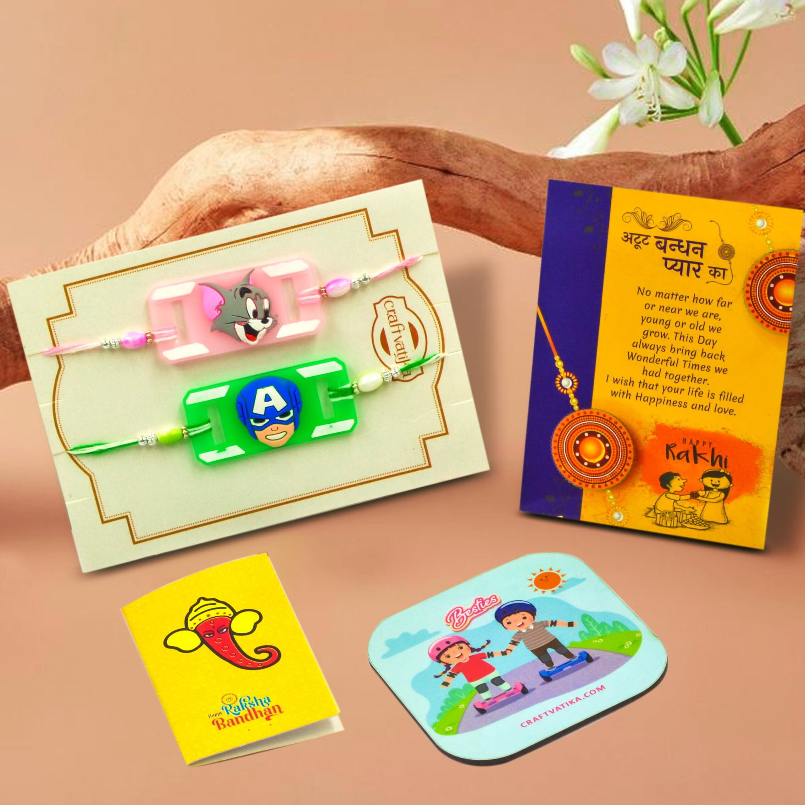 Craftvatika Rakhi For Brother Kids Rakhi Set Of 2 For Brother Boy Sister Girls Kids, Rakhi With Fridge Magnet, Rakhi Set Of 2 For Boy Girls Kids, Fridge Magnet For Fridge Door Decor (Type 2)