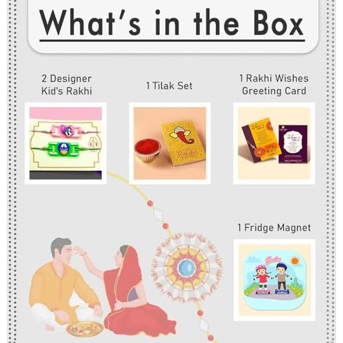 Craftvatika Rakhi For Brother Kids Rakhi Set Of 2 For Brother Boy Sister Girls Kids, Rakhi With Fridge Magnet, Rakhi Set Of 2 For Boy Girls Kids, Fridge Magnet For Fridge Door Decor (Type 2)