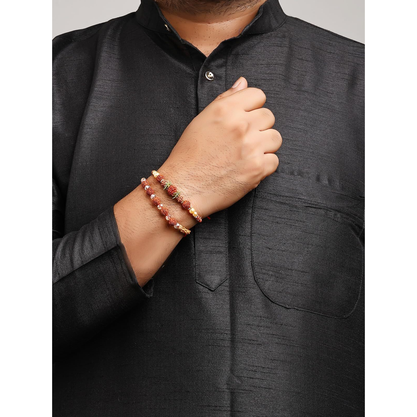 Sukkhi Rakhi For Brother Trendy Rudraksha Handmade & Gold Plated Combo With Roli Chawal & Greeting Card|Rakshabandhan|Set Of 2|Cbrak107570