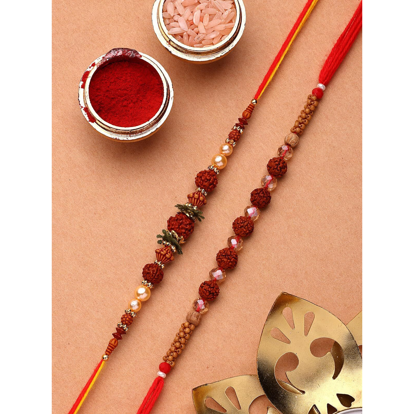 Sukkhi Rakhi For Brother Trendy Rudraksha Handmade & Gold Plated Combo With Roli Chawal & Greeting Card|Rakshabandhan|Set Of 2|Cbrak107570