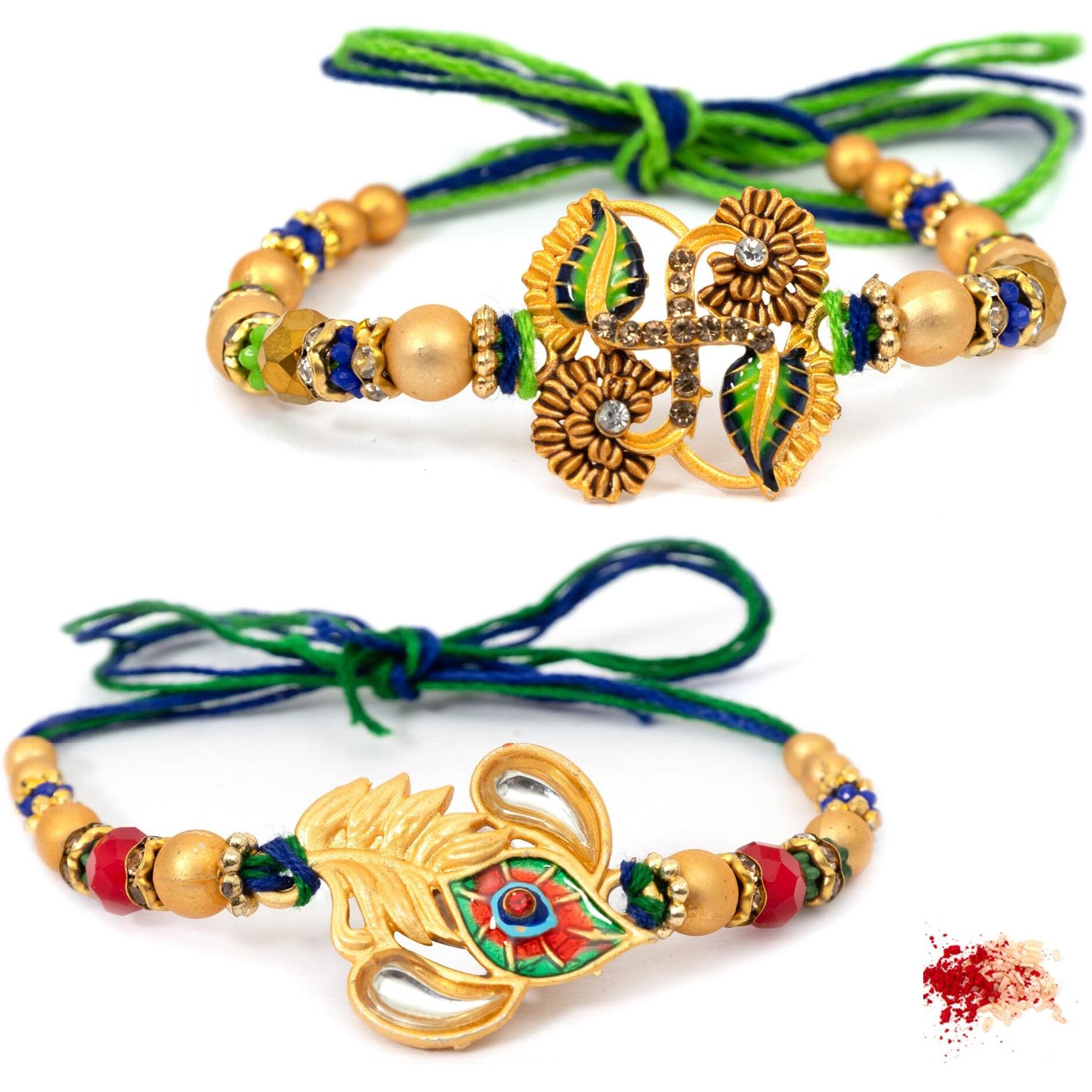 To The Nines Men Rakhi For Brother - Pack Of 2 Rakhi With Tilak Material & Greeting Card