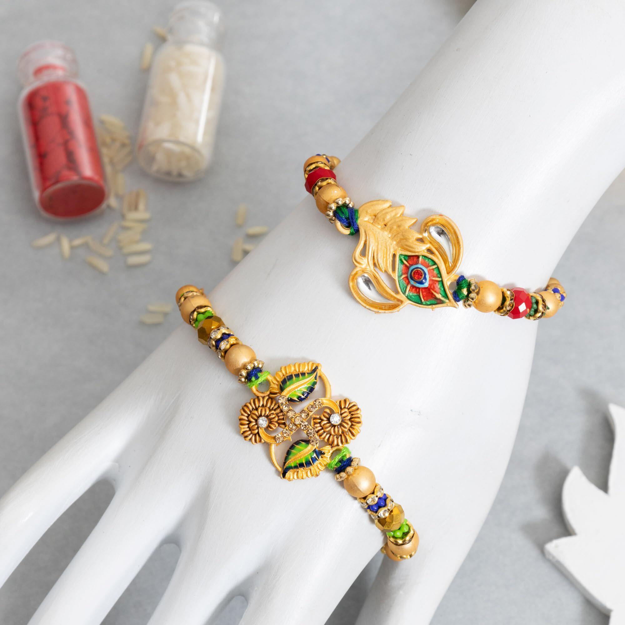 To The Nines Men Rakhi For Brother - Pack Of 2 Rakhi With Tilak Material & Greeting Card