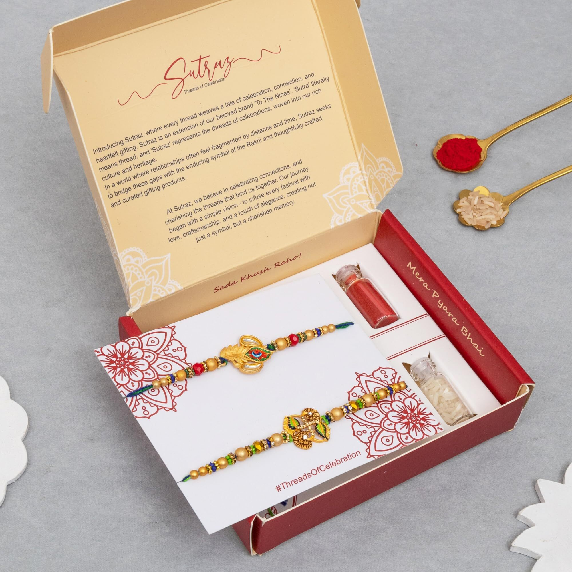 To The Nines Men Rakhi For Brother - Pack Of 2 Rakhi With Tilak Material & Greeting Card