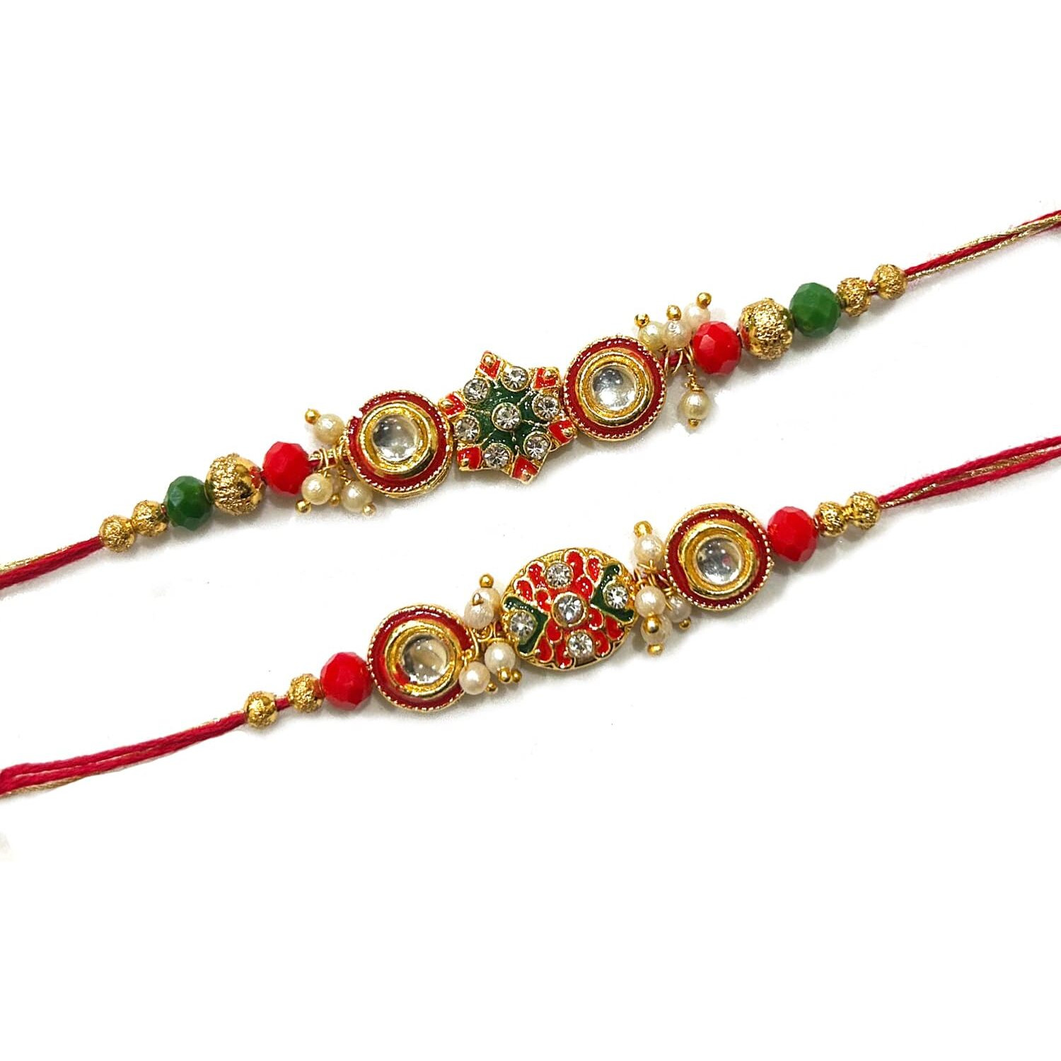 The Purple Tree Red Kundan And Stone Rakhis For Men With Roli Chawal And Card (Pack Of 2) Rakhi For Bhai, Rakshabandhan Gift For Brother, Rakhi Gift