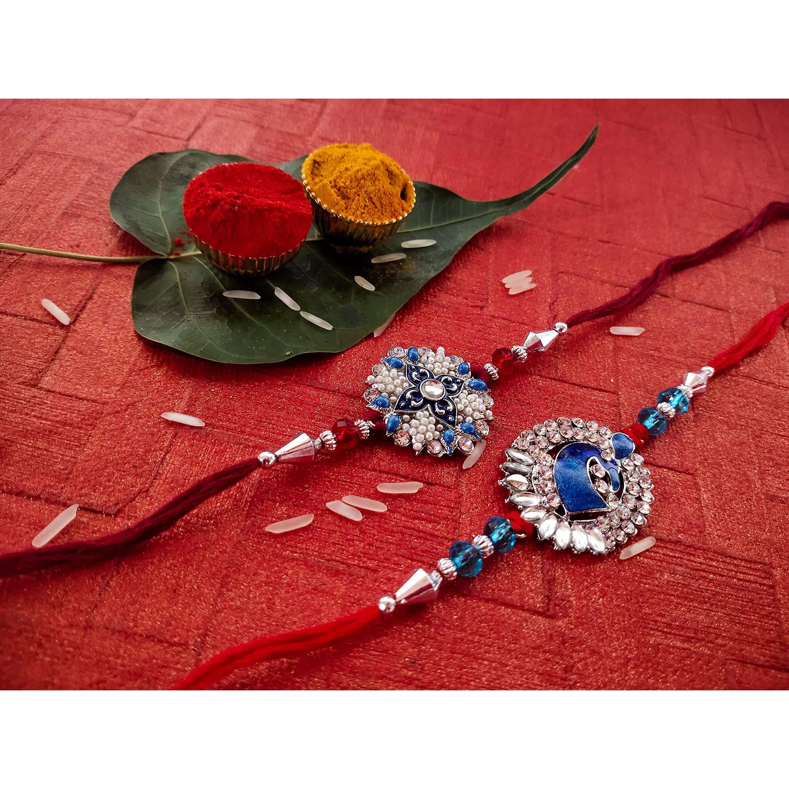 Mahi Combo Of Two Blue Rakhis With Pearls & Meenakari Work For Mens Co1104267R