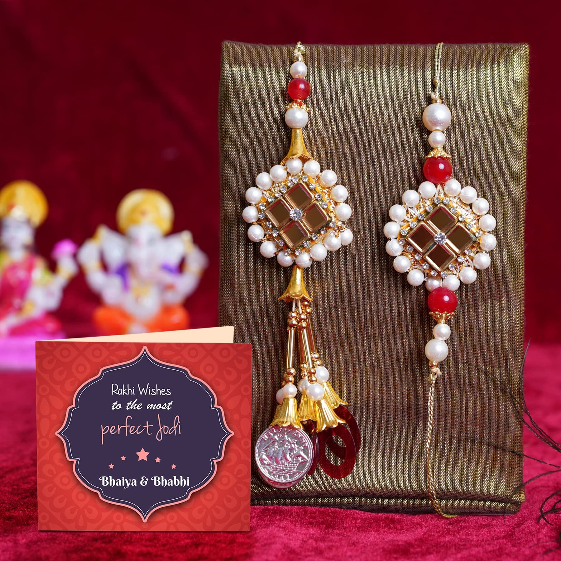 Tied Ribbons Rakhi For Brother And Bhabhi - Designer Lumba Rakhi Set For Bhaiya Bhabhi With Rakshabandhan Special Card